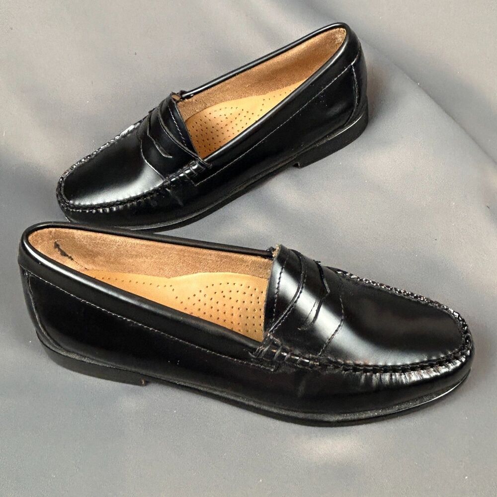 Bass Weejuns Black Leather Classic Slip On Penny Loafers Size 9.5 Leather Sole - Picture 5 of 16